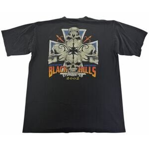Vintage y2k Black Hills Sturgis Motorcycle Skulls Shirt Men's XL Black All Sport